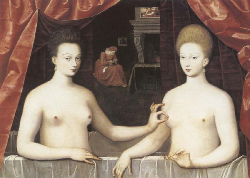 School of Fontainebleau Gabrielle d-Estree and the Duchesse de Villars Spain oil painting art